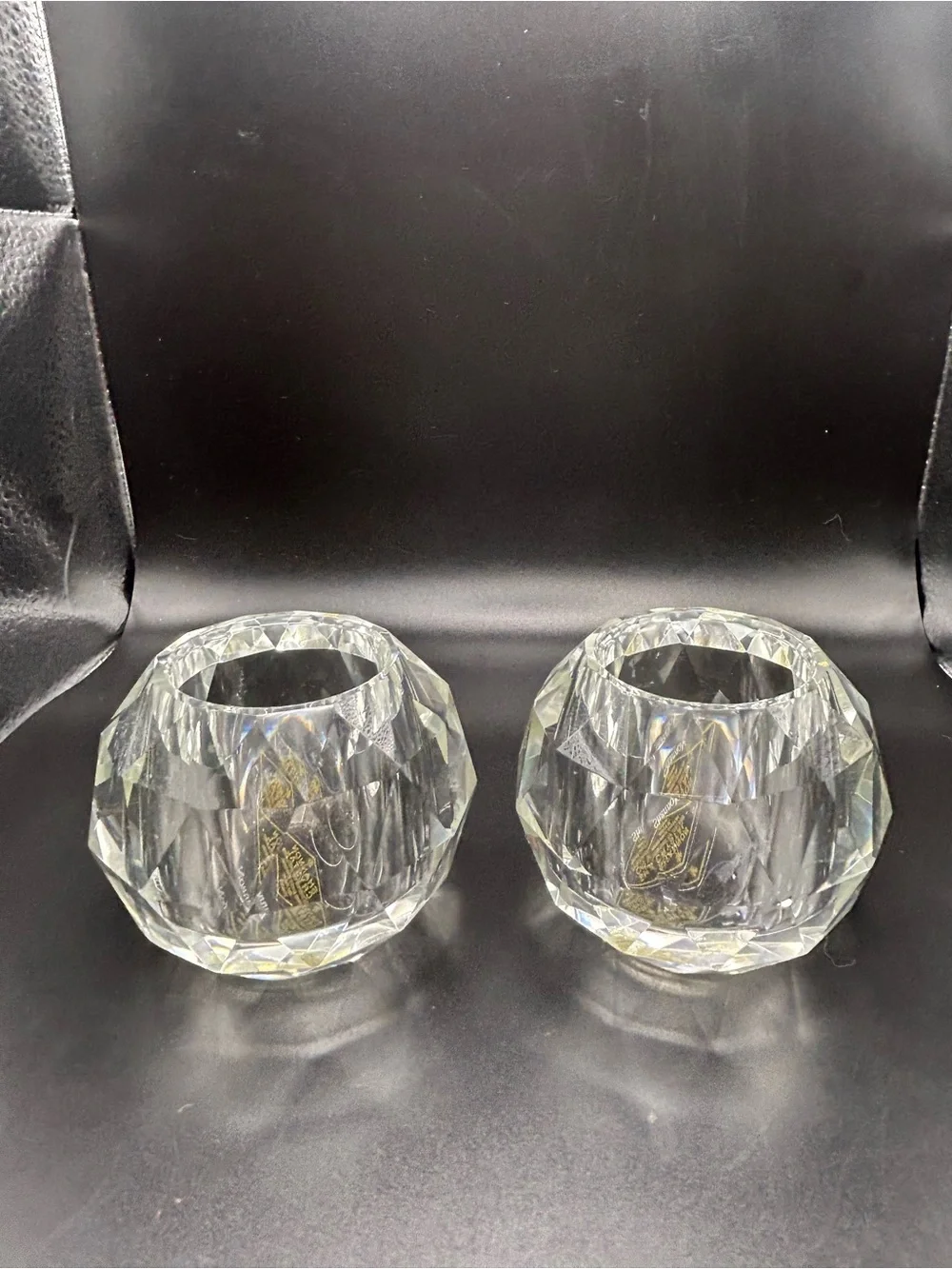 Shannon Crystal Faceted Votive Candle Holders Set of 2 Lead Crystal New Box